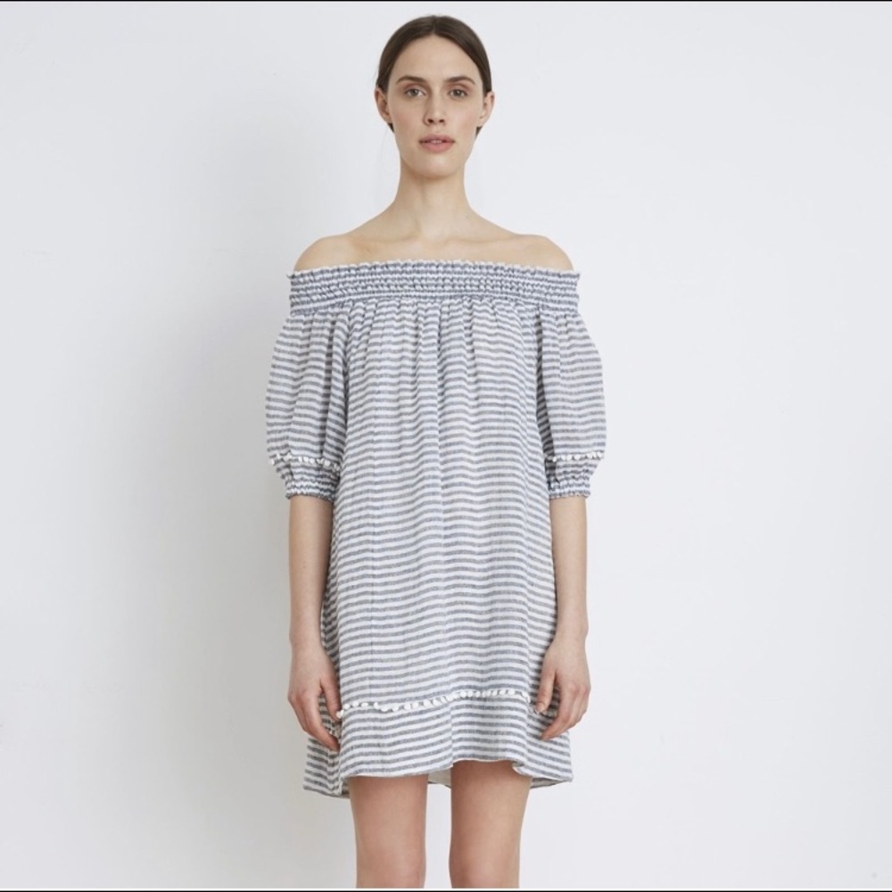 APIECE APART FELINA Striped OFF-THE-SHOULDER DRESS